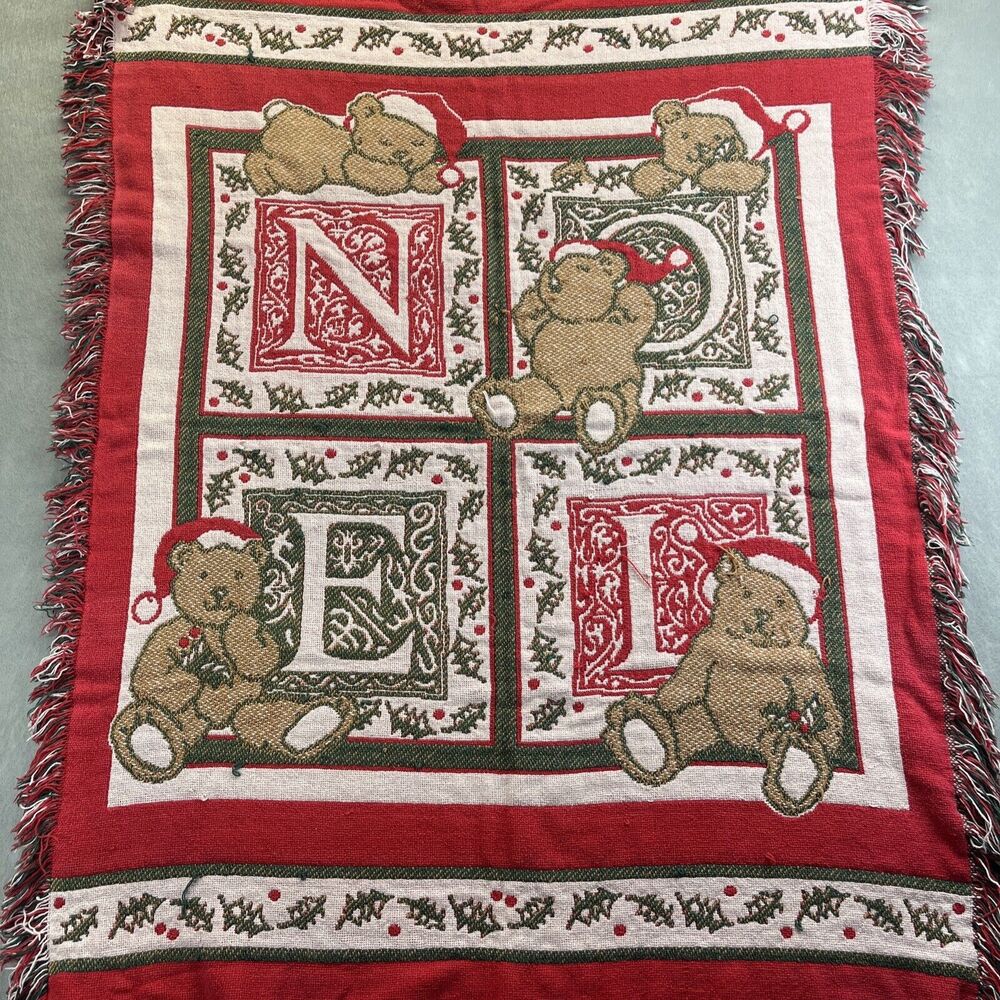 Noel Christmas Bear Tapestry Throw Blanket Afghan Beacon Tapestry 42x32